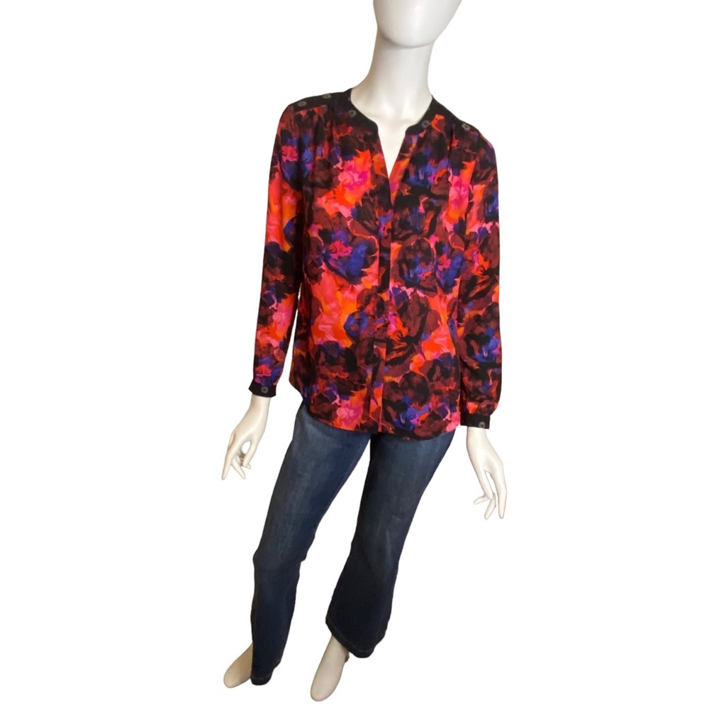 NYDJ Floral Blouse Pink Pintuck Size PXS